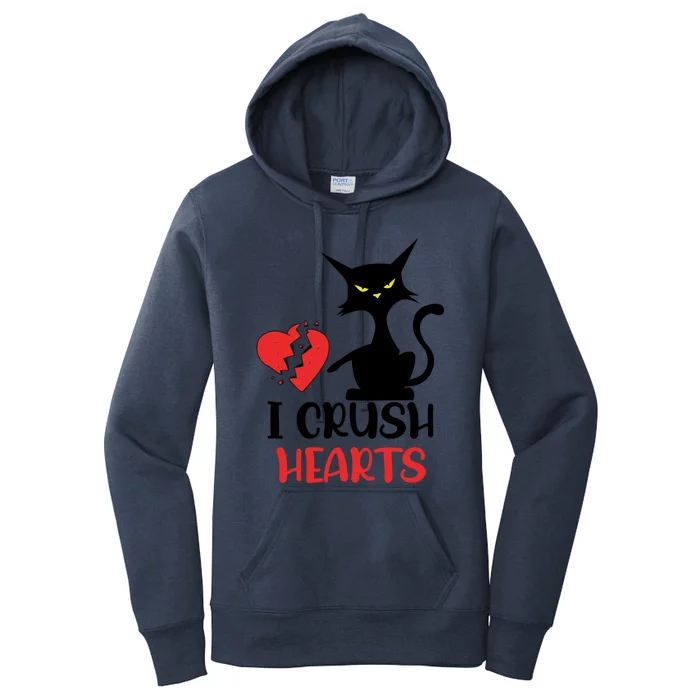 I Crush Hearts Funny Black Cats Valentine Cat Crusher Lovers Gift Women's Pullover Hoodie