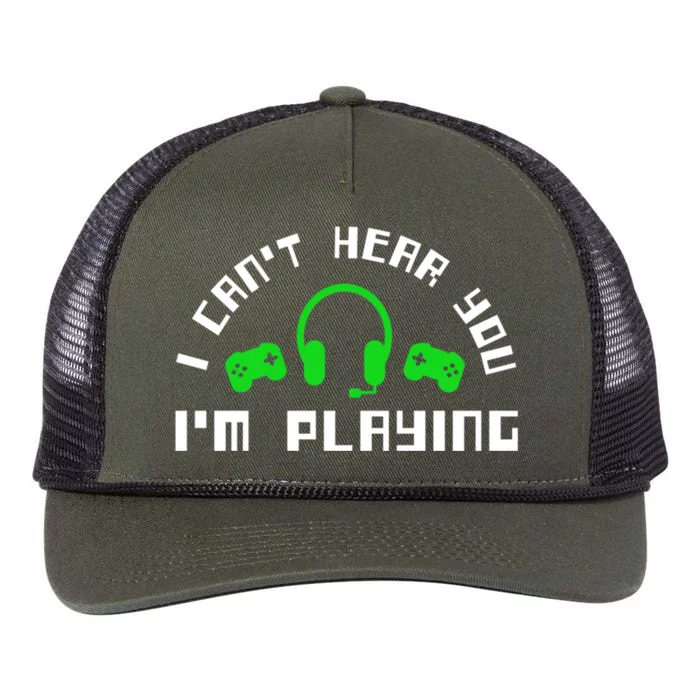 I Cant Hear You I Am Playing Gaming Headset Gift Retro Rope Trucker Hat Cap