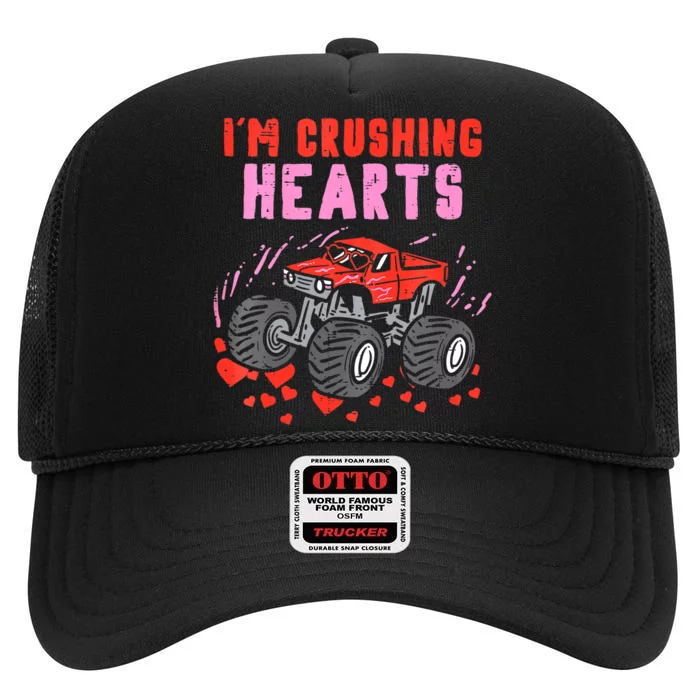 I Crush Hearts Monster Truck Toddler Boys Valentines Day High Crown Mesh Trucker Hat