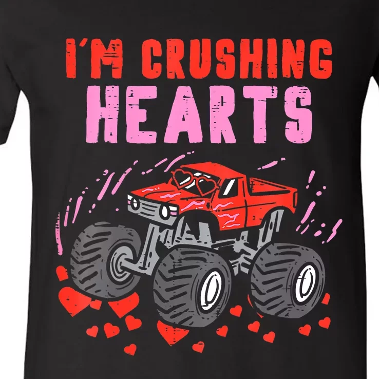 I Crush Hearts Monster Truck Toddler Boys Valentines Day V-Neck T-Shirt