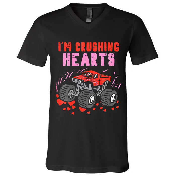 I Crush Hearts Monster Truck Toddler Boys Valentines Day V-Neck T-Shirt