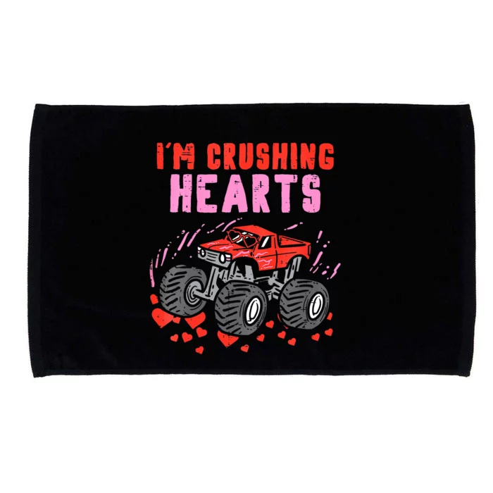 I Crush Hearts Monster Truck Toddler Boys Valentines Day Microfiber Hand Towel