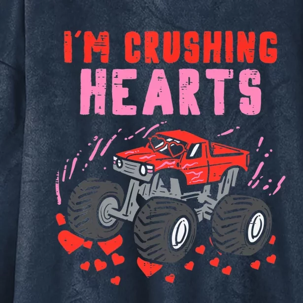 I Crush Hearts Monster Truck Valentines Day Hooded Wearable Blanket