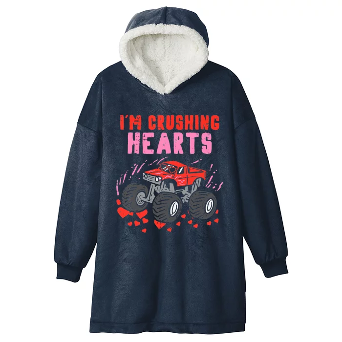 I Crush Hearts Monster Truck Valentines Day Hooded Wearable Blanket