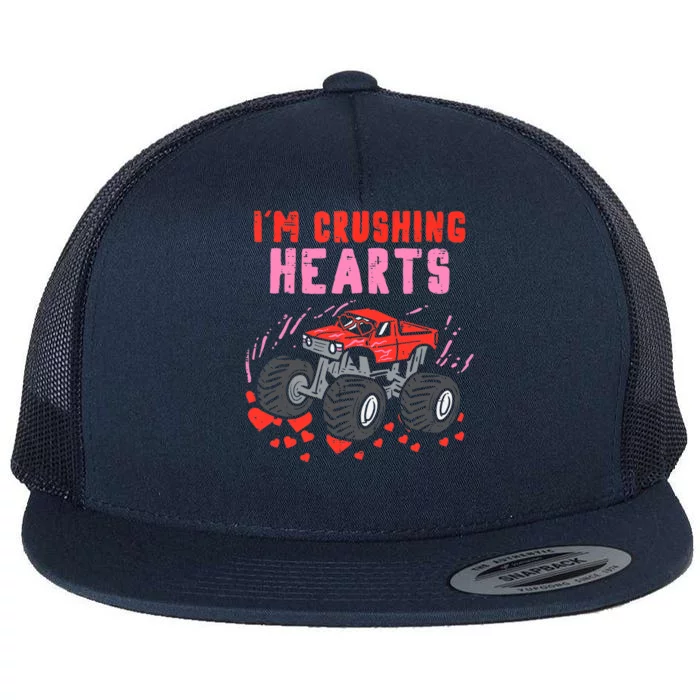 I Crush Hearts Monster Truck Valentines Day Flat Bill Trucker Hat