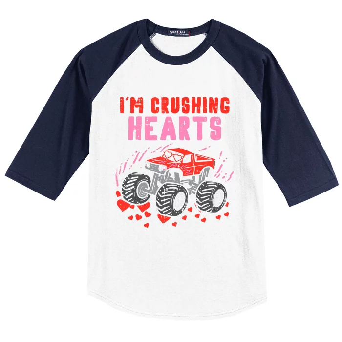 I Crush Hearts Monster Truck Valentines Day Baseball Sleeve Shirt