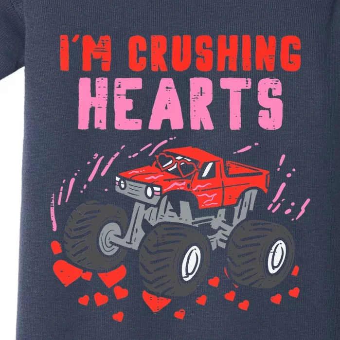 I Crush Hearts Monster Truck Valentines Day Baby Bodysuit