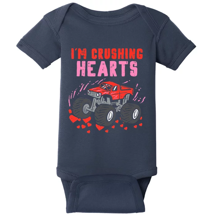 I Crush Hearts Monster Truck Valentines Day Baby Bodysuit