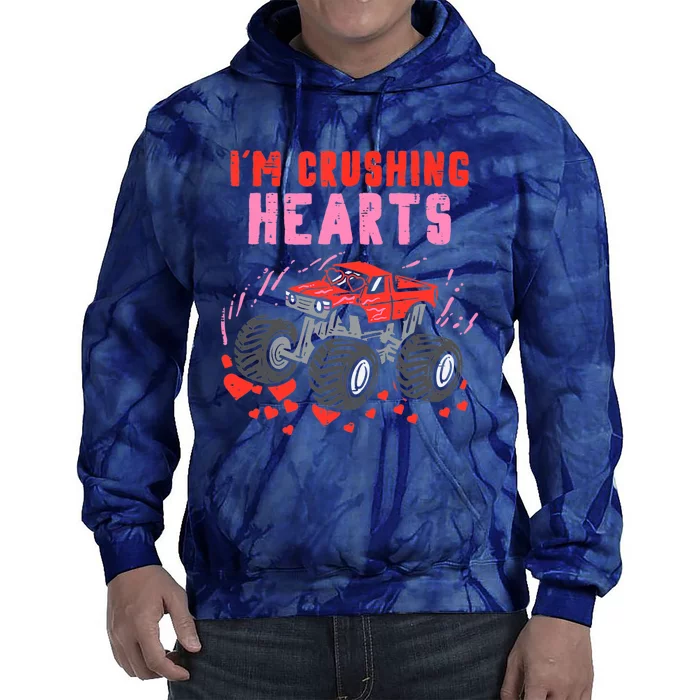 I Crush Hearts Monster Truck Valentines Day Tie Dye Hoodie