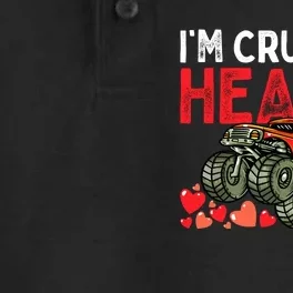 I Crush Hearts Monster Truck Boy Valentines Day Dry Zone Grid Performance Polo