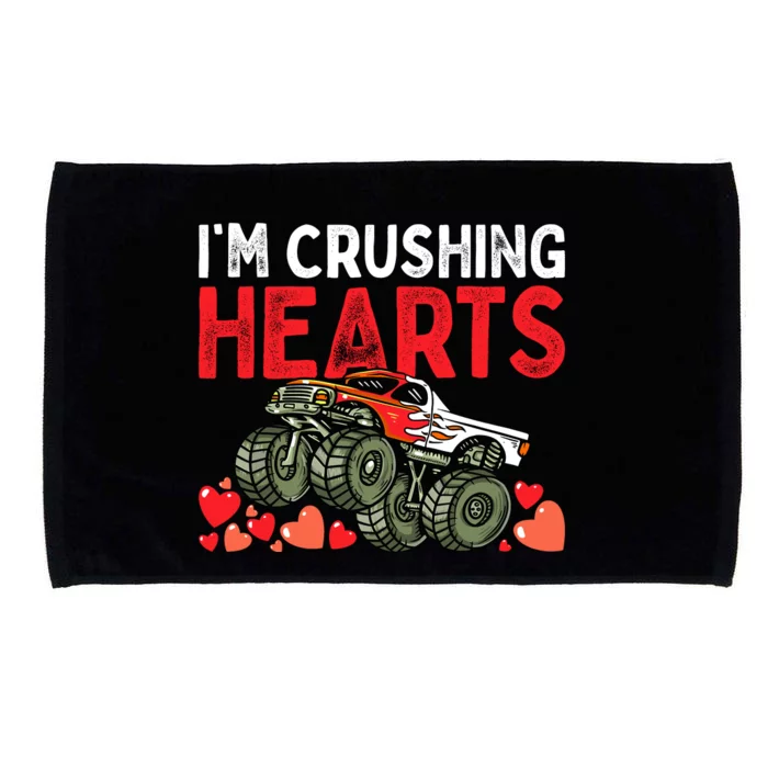 I Crush Hearts Monster Truck Boy Valentines Day Microfiber Hand Towel