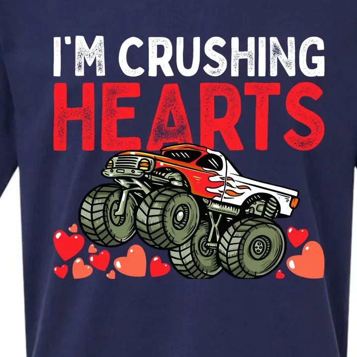 I Crush Hearts Monster Truck Boy Valentines Day Sueded Cloud Jersey T-Shirt