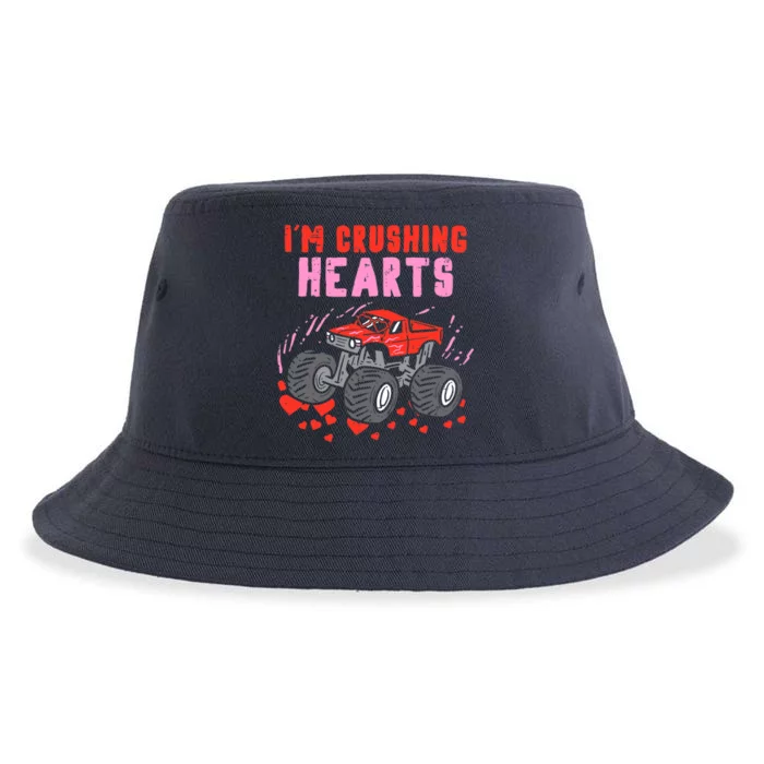 I Crush Hearts Monster Truck Toddler Boys Valentines Day Sustainable Bucket Hat