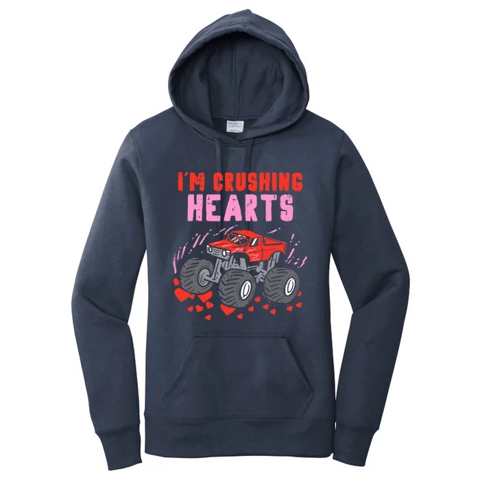 I Crush Hearts Monster Truck Toddler Boys Valentines Day Women's Pullover Hoodie