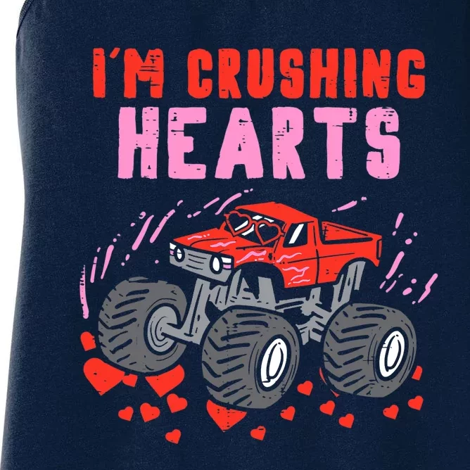 I Crush Hearts Monster Truck Toddler Boys Valentines Day Women's Racerback Tank