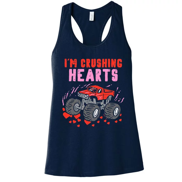 I Crush Hearts Monster Truck Toddler Boys Valentines Day Women's Racerback Tank