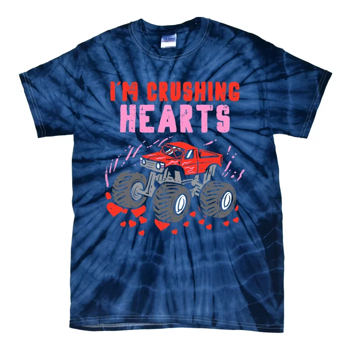 I Crush Hearts Monster Truck Toddler Boys Valentines Day Tie-Dye T-Shirt