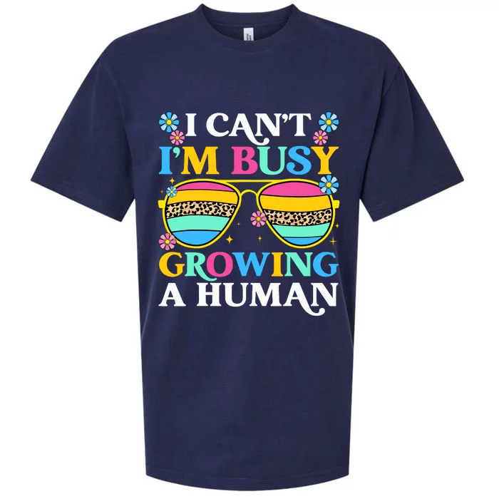 I CanT IM Busy Growing A Human Pregnancy Announcement Mom Sueded Cloud Jersey T-Shirt