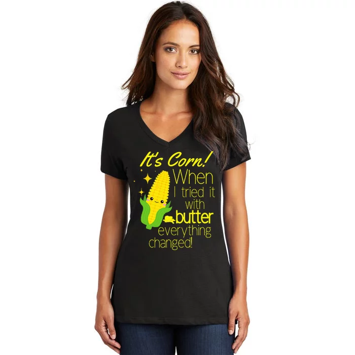 Its Corn It Has The Juice Corn Costume Funny Women's V-Neck T-Shirt