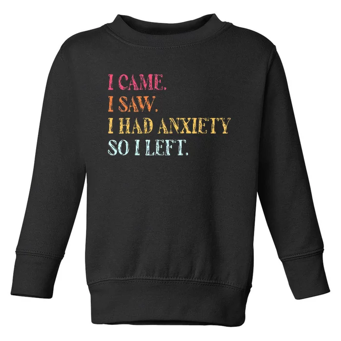 I Came I Saw I Had Anxiety So I Left Funny Saying Gifts Toddler Sweatshirt