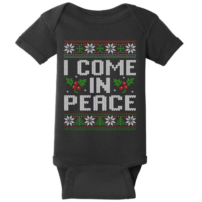 I Come In Peace Couple Matching Ugly Christmas Sweater Baby Bodysuit