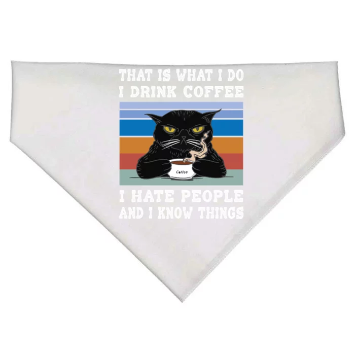 I Coffee I Hate People I Know Things Cat With Coffee Gift USA-Made Doggie Bandana