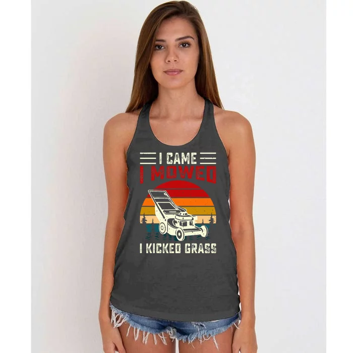 I Came I Mowed I Kicked Grass Women's Knotted Racerback Tank