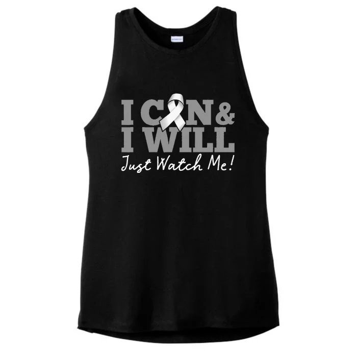 I Can & I Will Beat Lung Cancer Warrior Just Watch Me Ladies Tri-Blend Wicking Tank