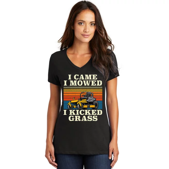 I Came I Mowed I Kicked Grass Lawn Mower Landscaping Women's V-Neck T-Shirt