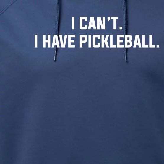 I CanT I Have Pickleball Funny Slogan Gift Performance Fleece Hoodie