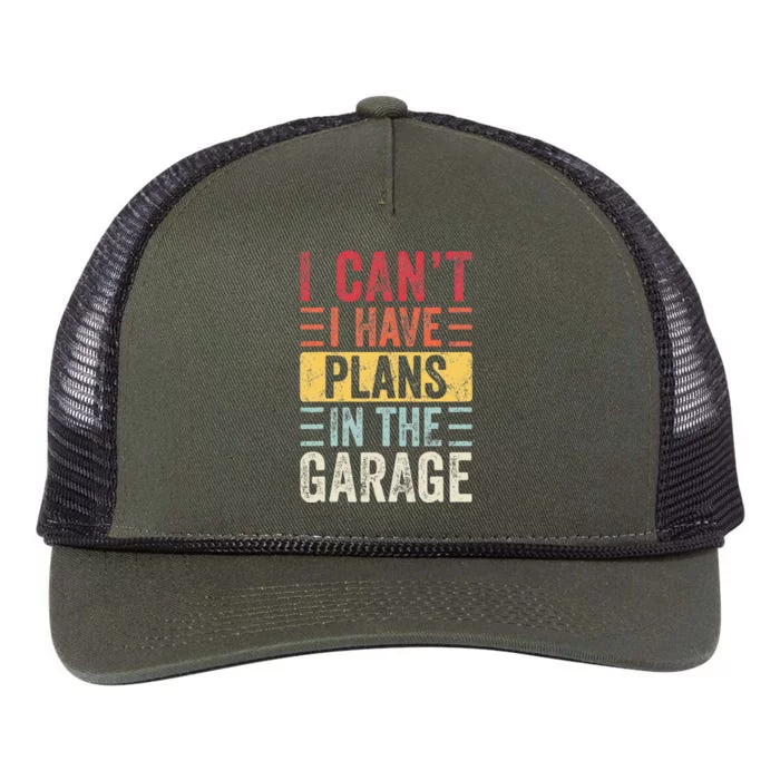 I Can't I Have Plans In The Garage Funny Car Mechanic Retro Retro Rope Trucker Hat Cap