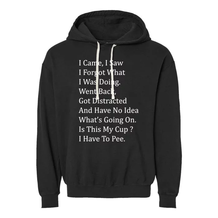 I Came I Saw I Forgot What I Was Doing I Have To Pee Funny Garment-Dyed Fleece Hoodie