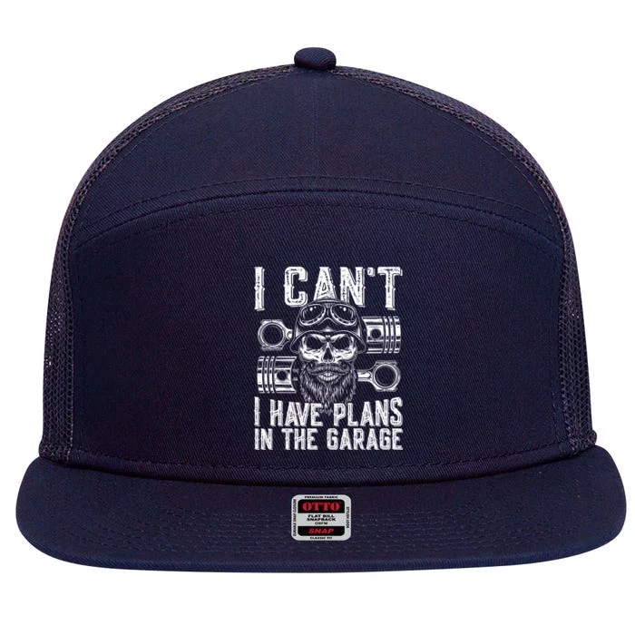 I Can't I Have Plans In The Garage Retro Vintage Skull Cute Gift 7 Panel Mesh Trucker Snapback Hat