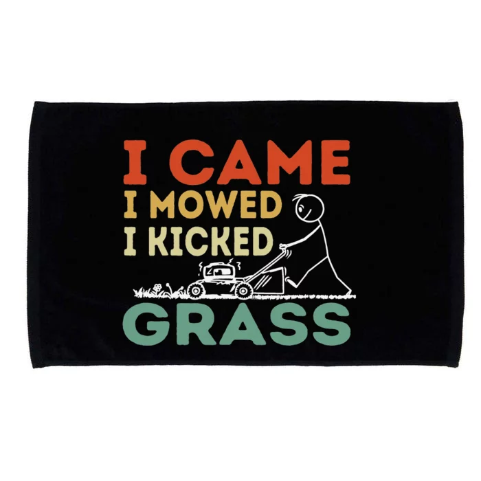 I Came I Mowed I Kicked Grass Funny Lawn Mowing Gardener Microfiber Hand Towel