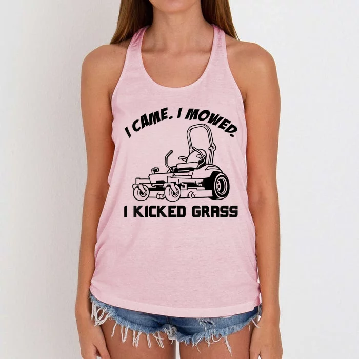 I Came I Mowed I Kicked Grass Funny Lawn Mowing Women's Knotted Racerback Tank