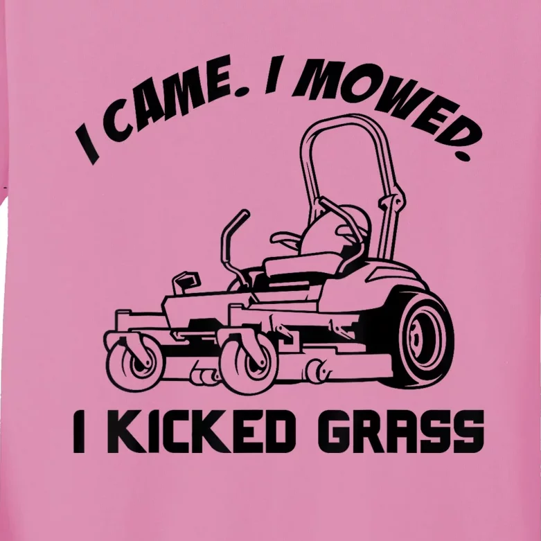 I Came I Mowed I Kicked Grass Funny Lawn Mowing Kids Long Sleeve Shirt