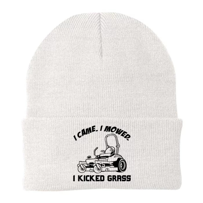 I Came I Mowed I Kicked Grass Funny Lawn Mowing Knit Cap Winter Beanie