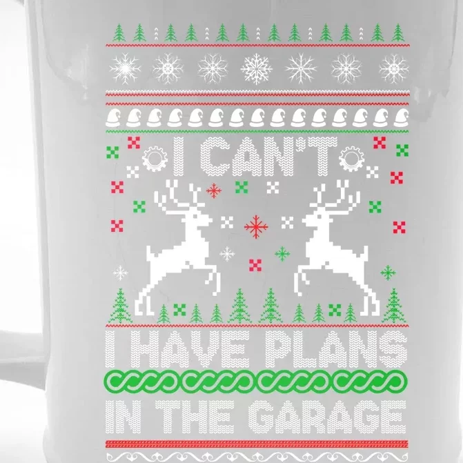 I Can't I Have Plans In The Garage Ugly Christmas Sweater Cute Gift Front & Back Beer Stein