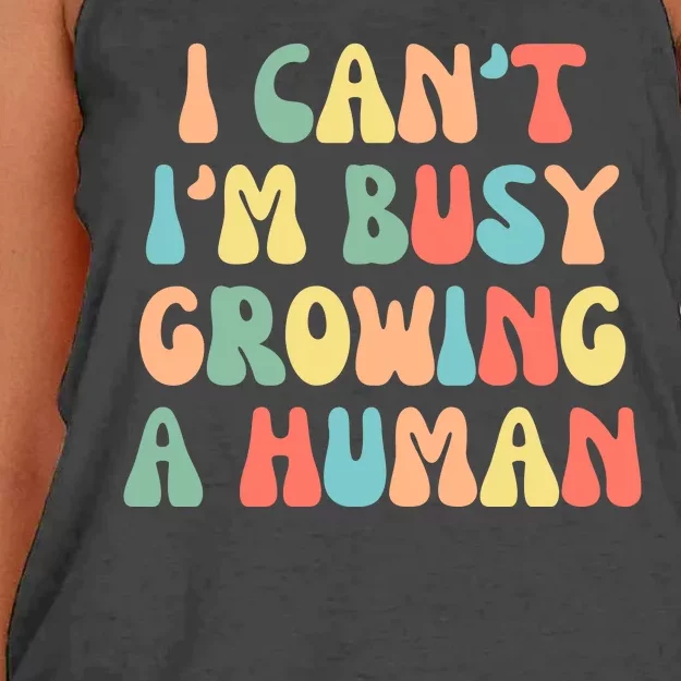 I Can't I'm Busy Growing A Human Funny Pregnant Women's Knotted Racerback Tank