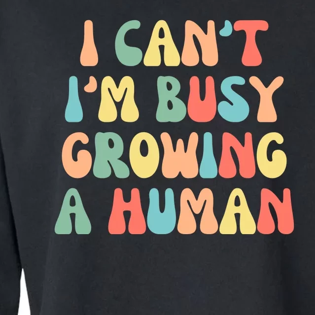 I Can't I'm Busy Growing A Human Funny Pregnant Cropped Pullover Crew