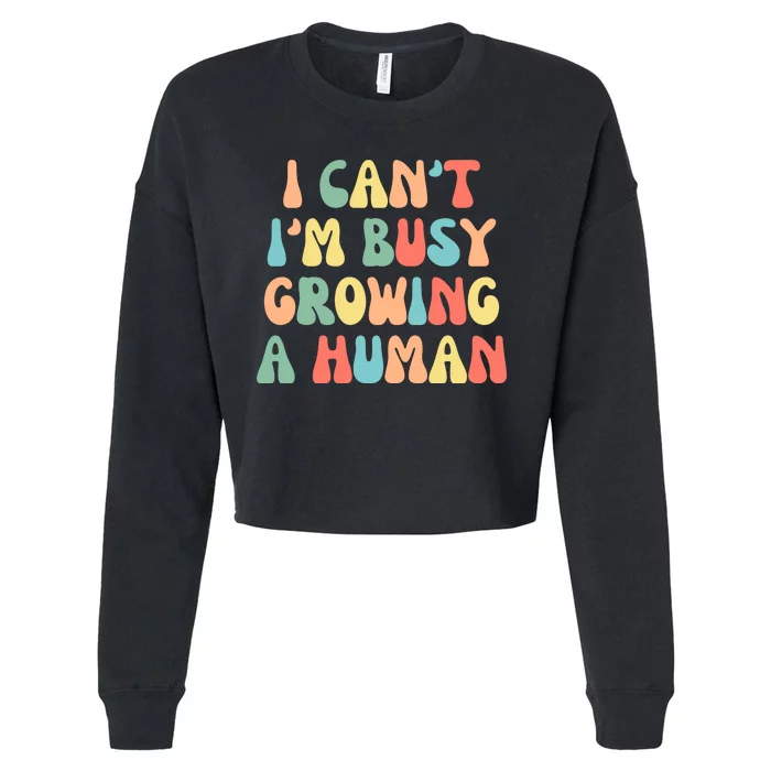 I Can't I'm Busy Growing A Human Funny Pregnant Cropped Pullover Crew