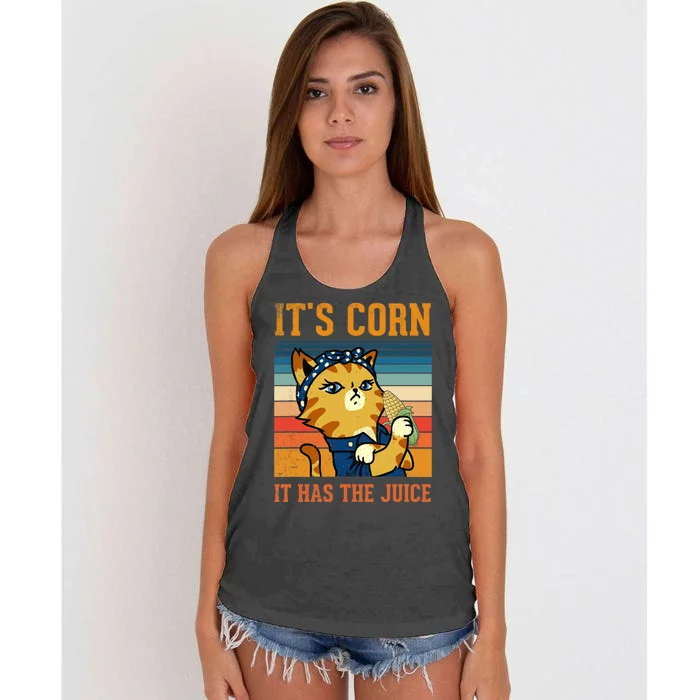 It’s Corn It Has The Juice Vintage Cat Lovers Funny Corns Women's Knotted Racerback Tank