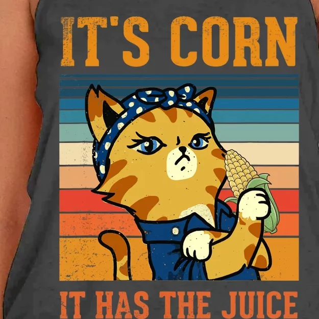 It’s Corn It Has The Juice Vintage Cat Lovers Funny Corns Women's Knotted Racerback Tank