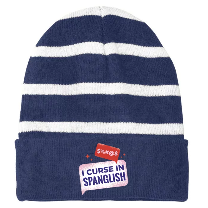 I Curse In Spanglish Funny Spanish Striped Beanie with Solid Band