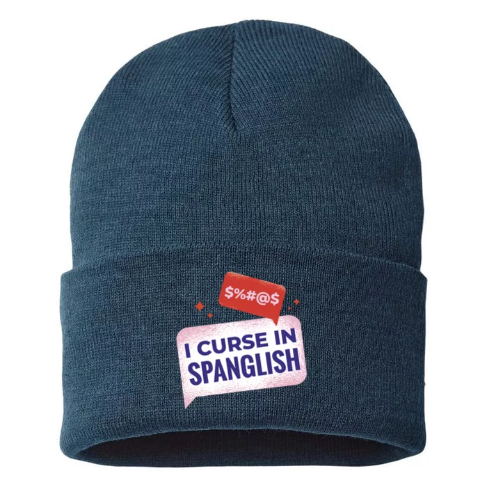 I Curse In Spanglish Funny Spanish Sustainable Knit Beanie