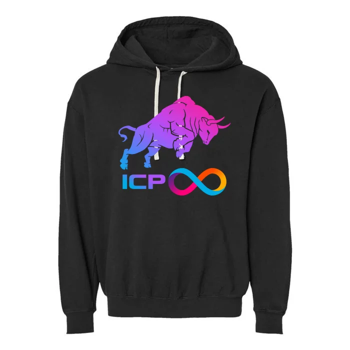 Internet Computer Icp Cryptocurrency Logo Bull Run Garment-Dyed Fleece Hoodie