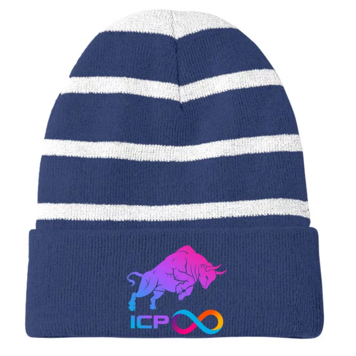 Internet Computer Icp Cryptocurrency Logo Bull Run Striped Beanie with Solid Band