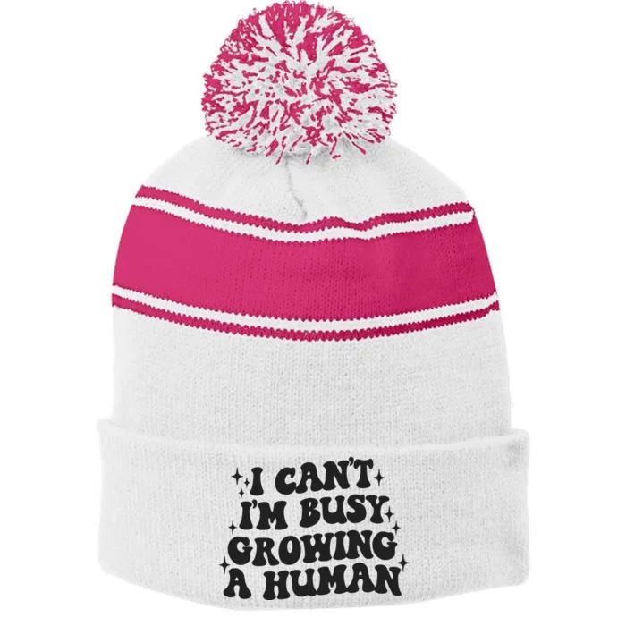 I Cant Im Busy Growing A Human Stripe Pom Pom Beanie