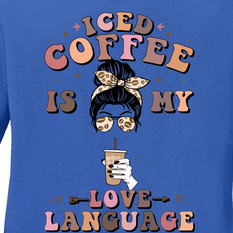 Iced Coffee Is My Love Language Cold Brew Coffee Retro Quote Gift Ladies Long Sleeve Shirt