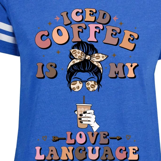 Iced Coffee Is My Love Language Cold Brew Coffee Retro Quote Gift Enza Ladies Jersey Football T-Shirt